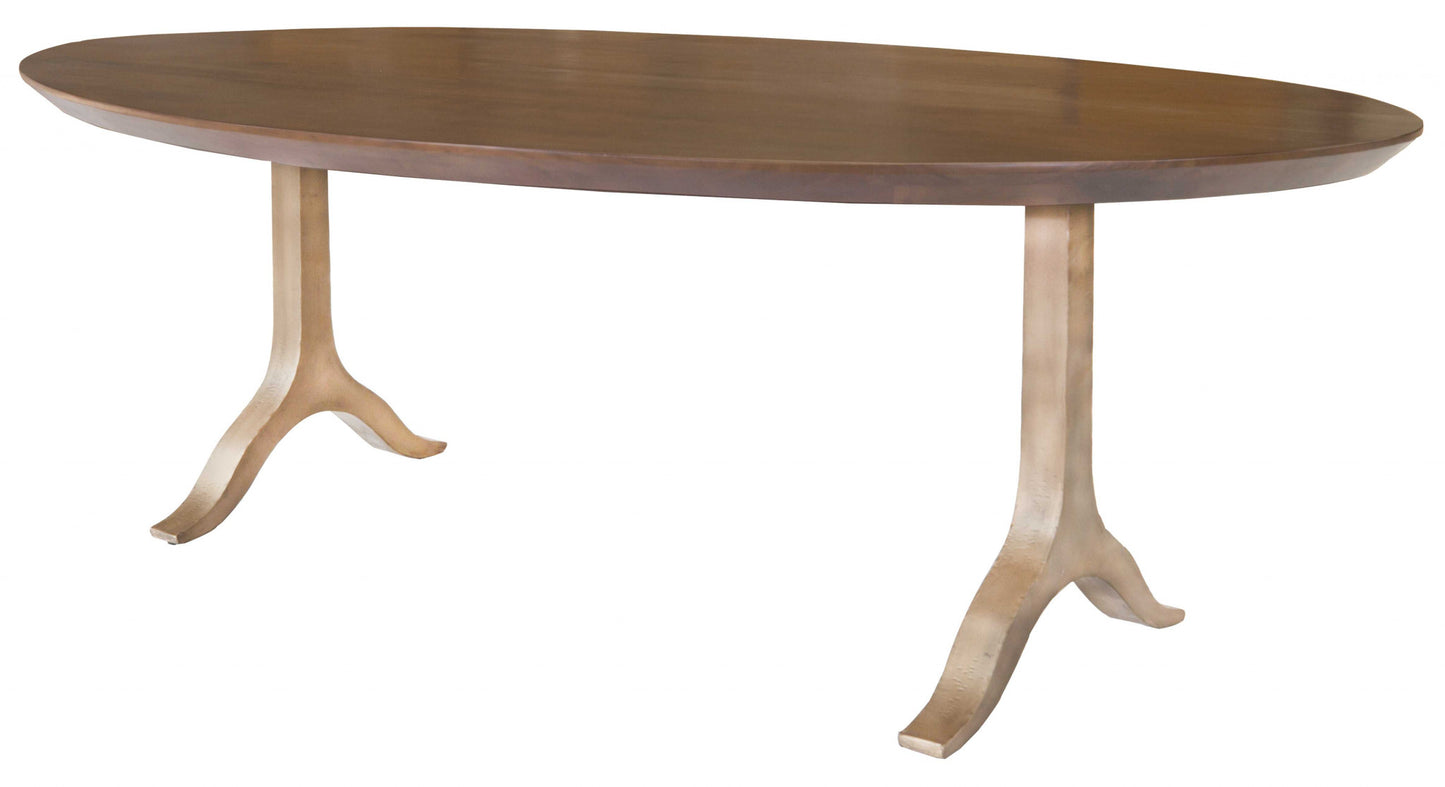 Homeroots Oval Walnut And Antique Gold Dining Table 374042 - GOLD STAR Dining