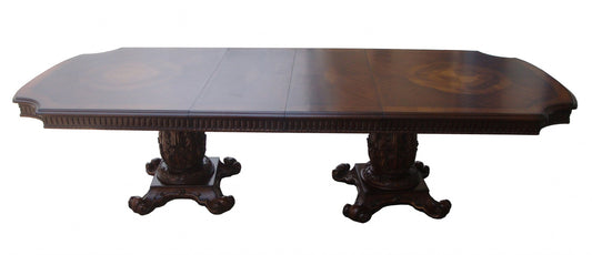 Homeroots Wooden Top Cherry  Dining Table With Wood Carving Details 376940 - GOLD STAR Dining