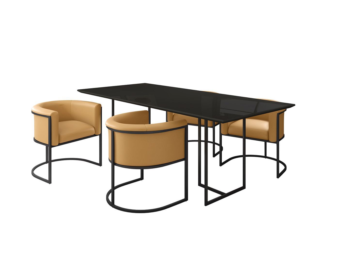 Manhattan Comfort Celine Dining Table with 4 Bali Faux Leather Chairs - GOLD STAR Dining