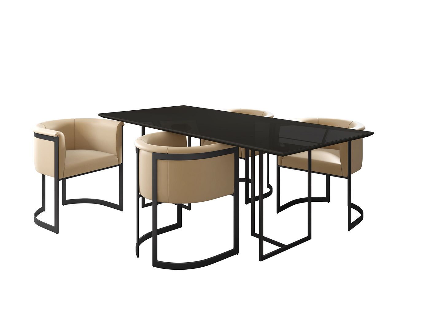 Manhattan Comfort Celine Dining Table with 4 Corso Faux Leather Chairs - GOLD STAR Dining