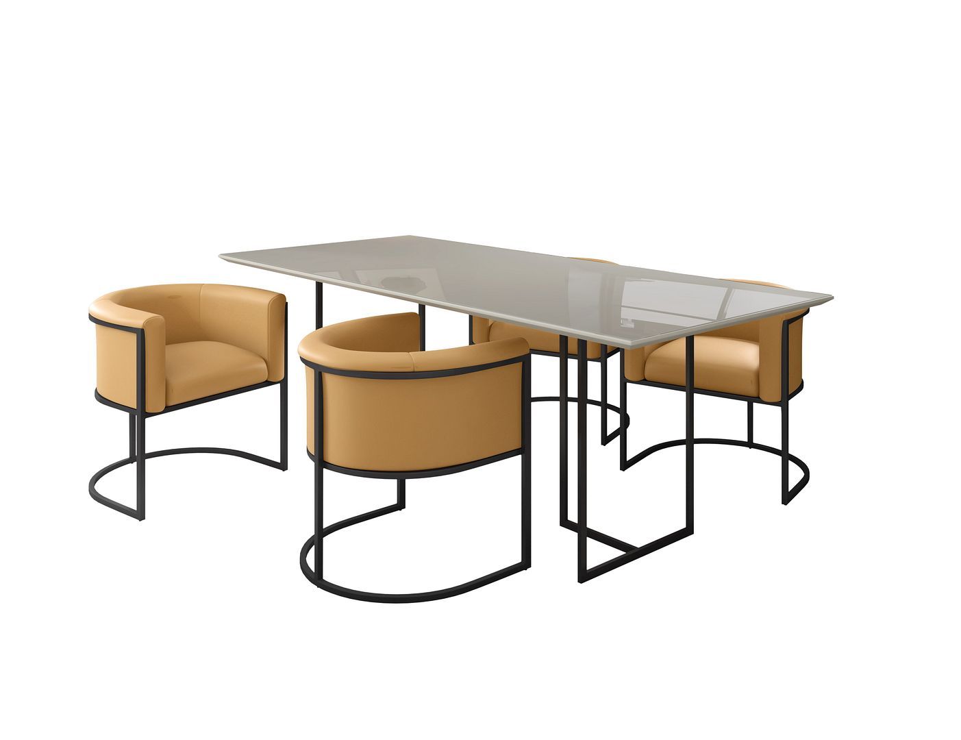 Manhattan Comfort Celine Dining Table with 4 Bali Faux Leather Chairs - GOLD STAR Dining