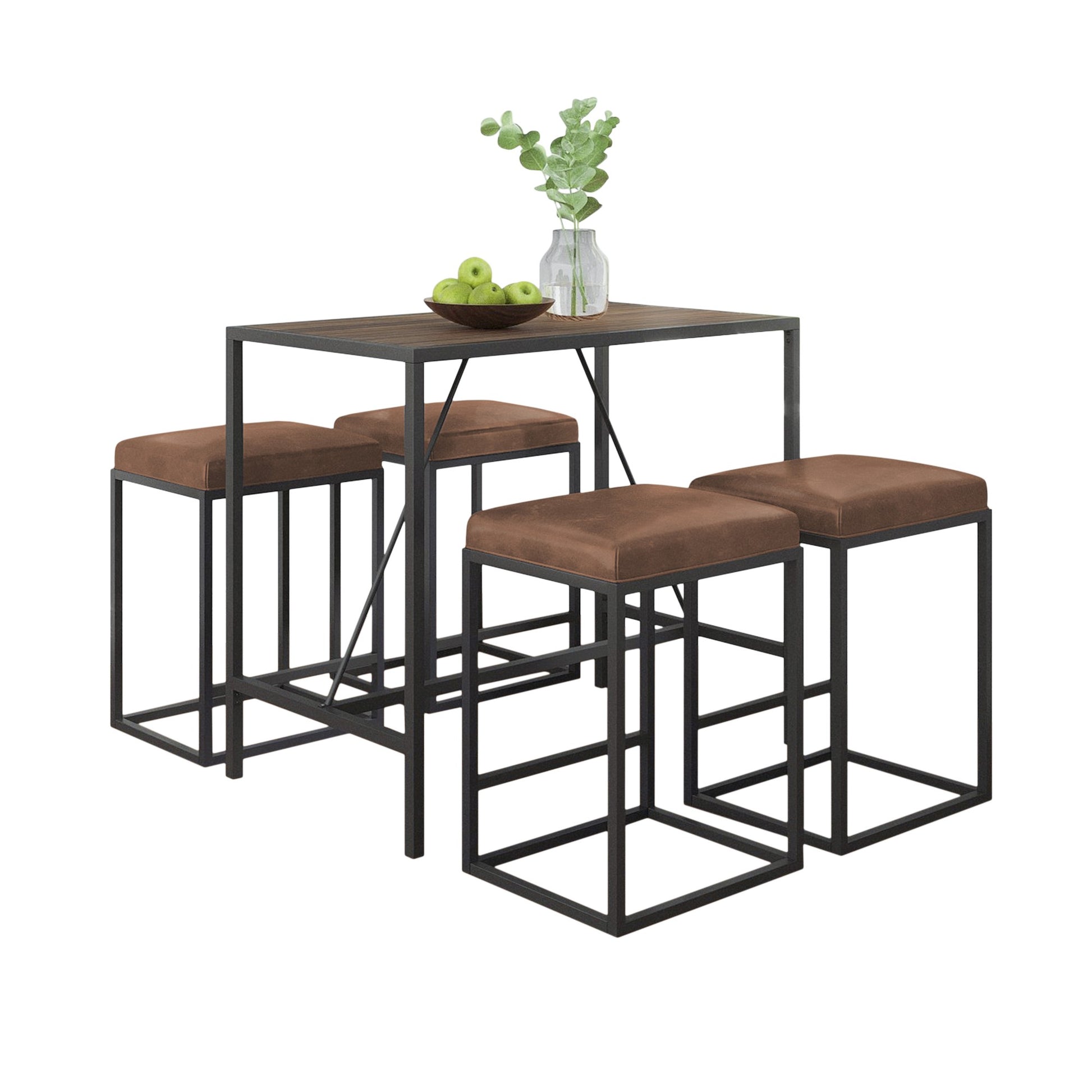 Homeroots Modern Geo Black/Brown/Grey and Walnut Five Piece Bar Set - GOLD STAR Dining