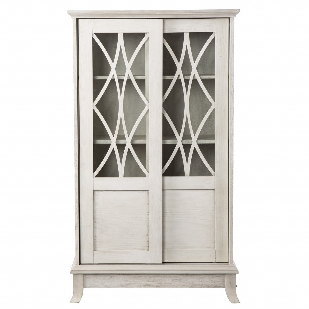 Homeroots Rustic White Sliding Double Door Accent Cabinet 401697 - GOLD STAR Dining