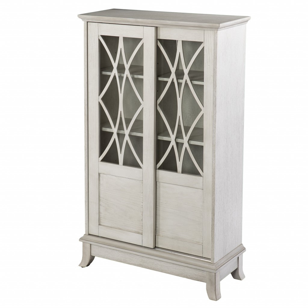 Homeroots Rustic White Sliding Double Door Accent Cabinet 401697 - GOLD STAR Dining