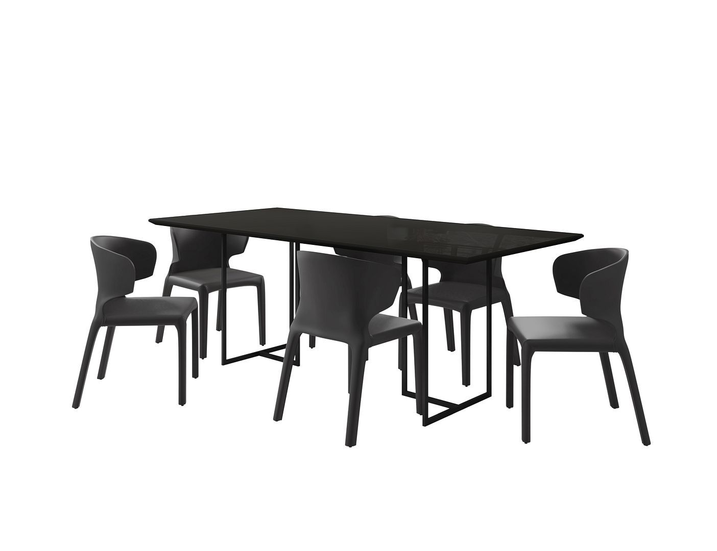 Manhattan Comfort Celine Dining Table with 6 Conrad Faux Leather Chairs - GOLD STAR Dining