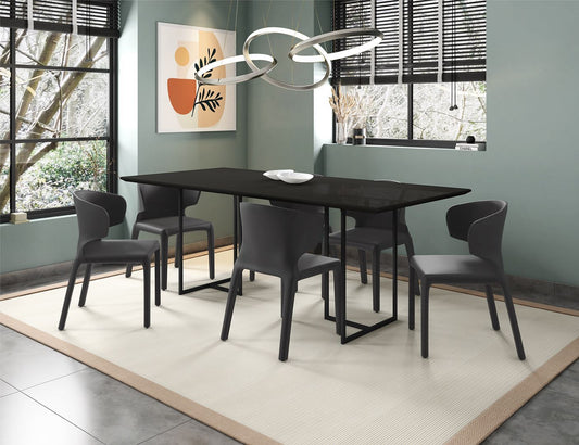 Manhattan Comfort Celine Dining Table with 6 Conrad Faux Leather Chairs - GOLD STAR Dining