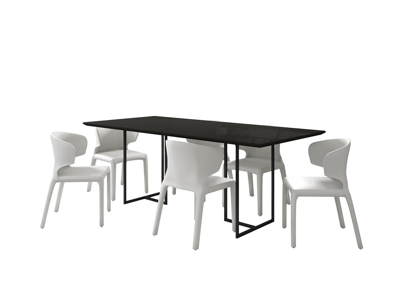 Manhattan Comfort Celine Dining Table with 6 Conrad Faux Leather Chairs - GOLD STAR Dining