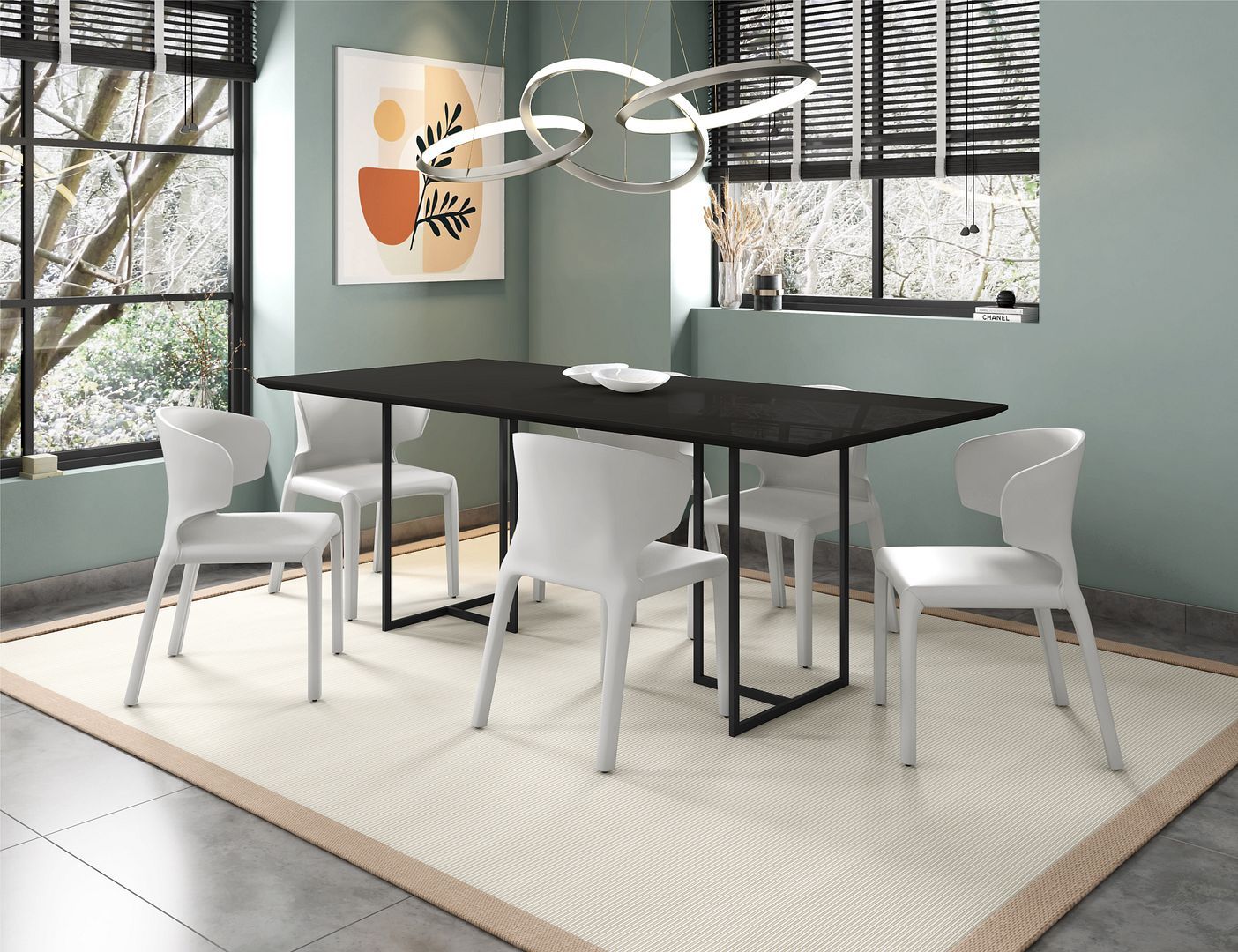 Manhattan Comfort Celine Dining Table with 6 Conrad Faux Leather Chairs - GOLD STAR Dining