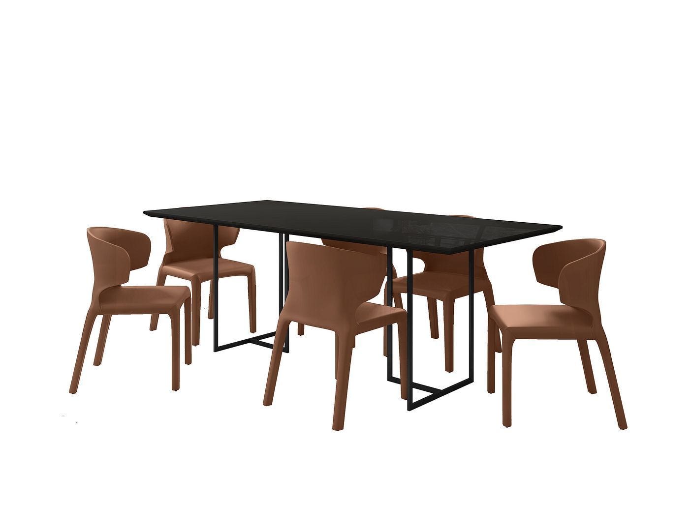 Manhattan Comfort Celine Dining Table with 6 Conrad Faux Leather Chairs - GOLD STAR Dining