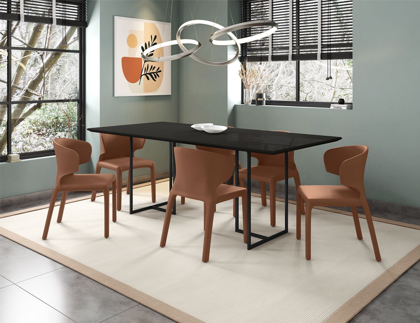 Manhattan Comfort Celine Dining Table with 6 Conrad Faux Leather Chairs - GOLD STAR Dining