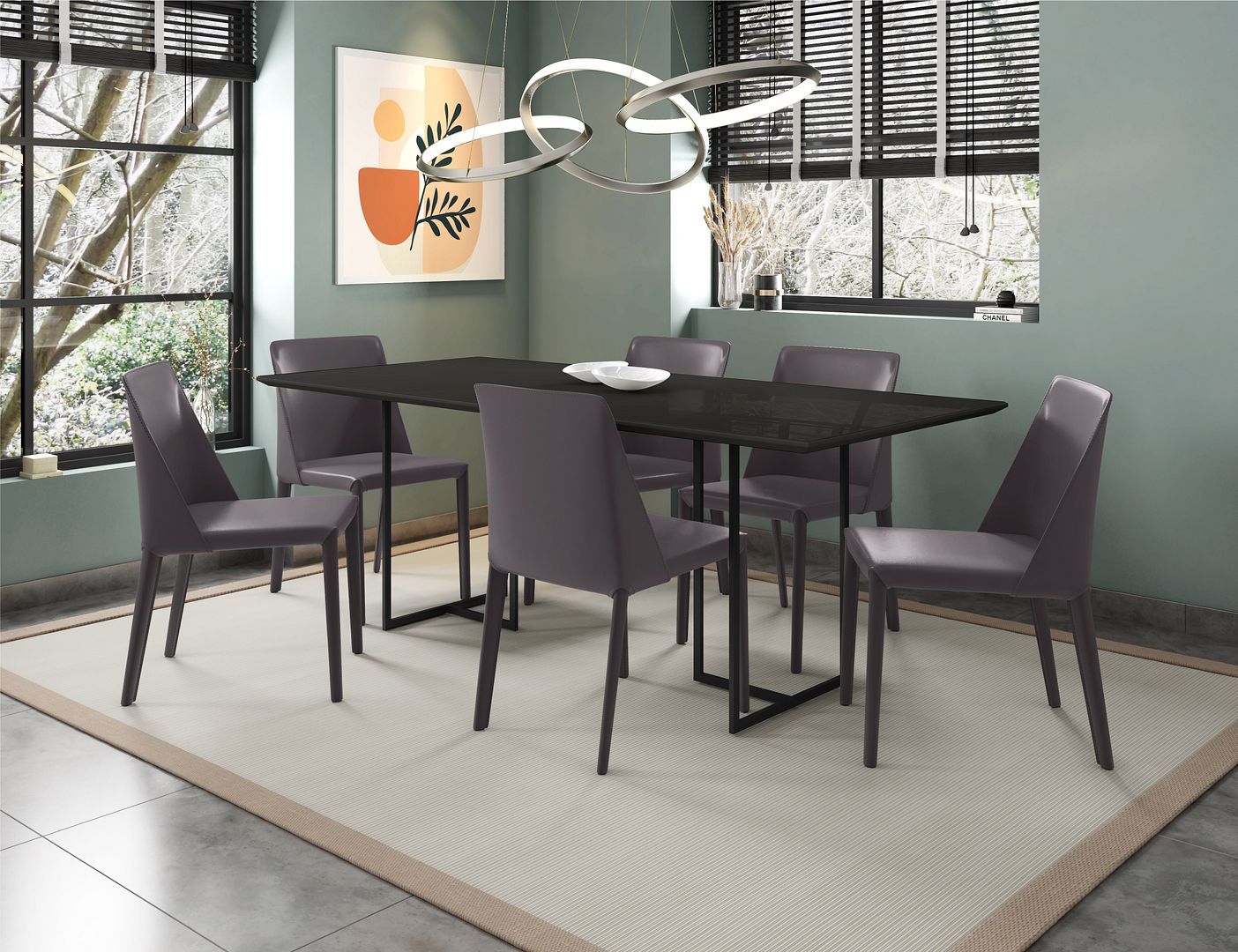 Manhattan Comfort Celine Dining Table with 6 Paris Faux Leather Chairs - GOLD STAR Dining