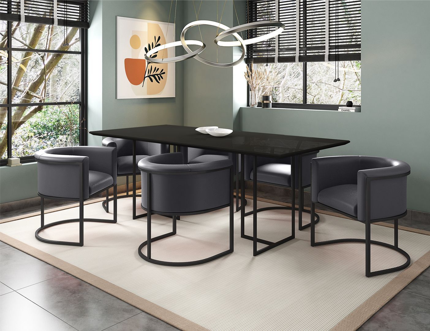 Manhattan Comfort Celine Dining Table with 6 Bali Faux Leather Chairs - GOLD STAR Dining