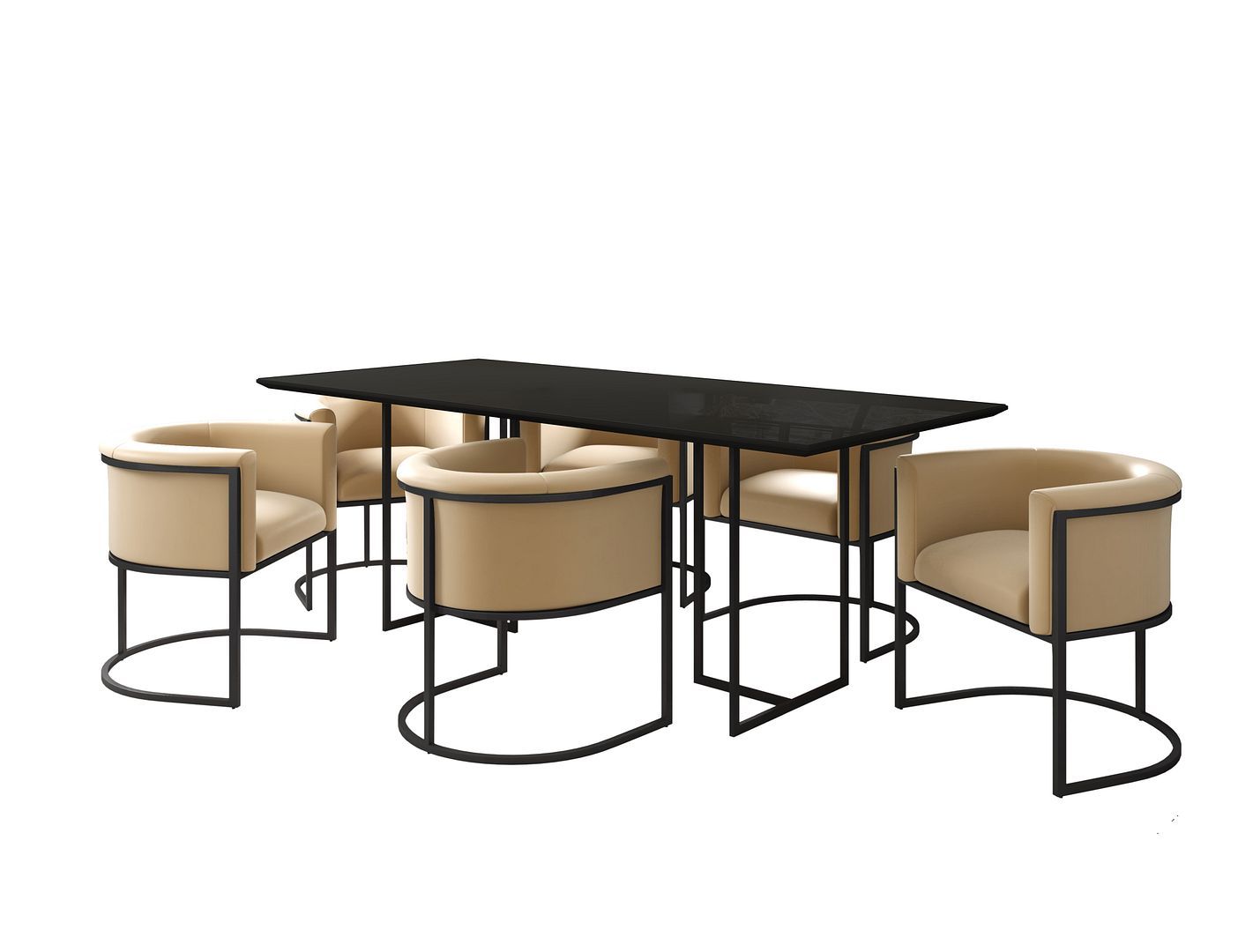 Manhattan Comfort Celine Dining Table with 6 Bali Faux Leather Chairs - GOLD STAR Dining