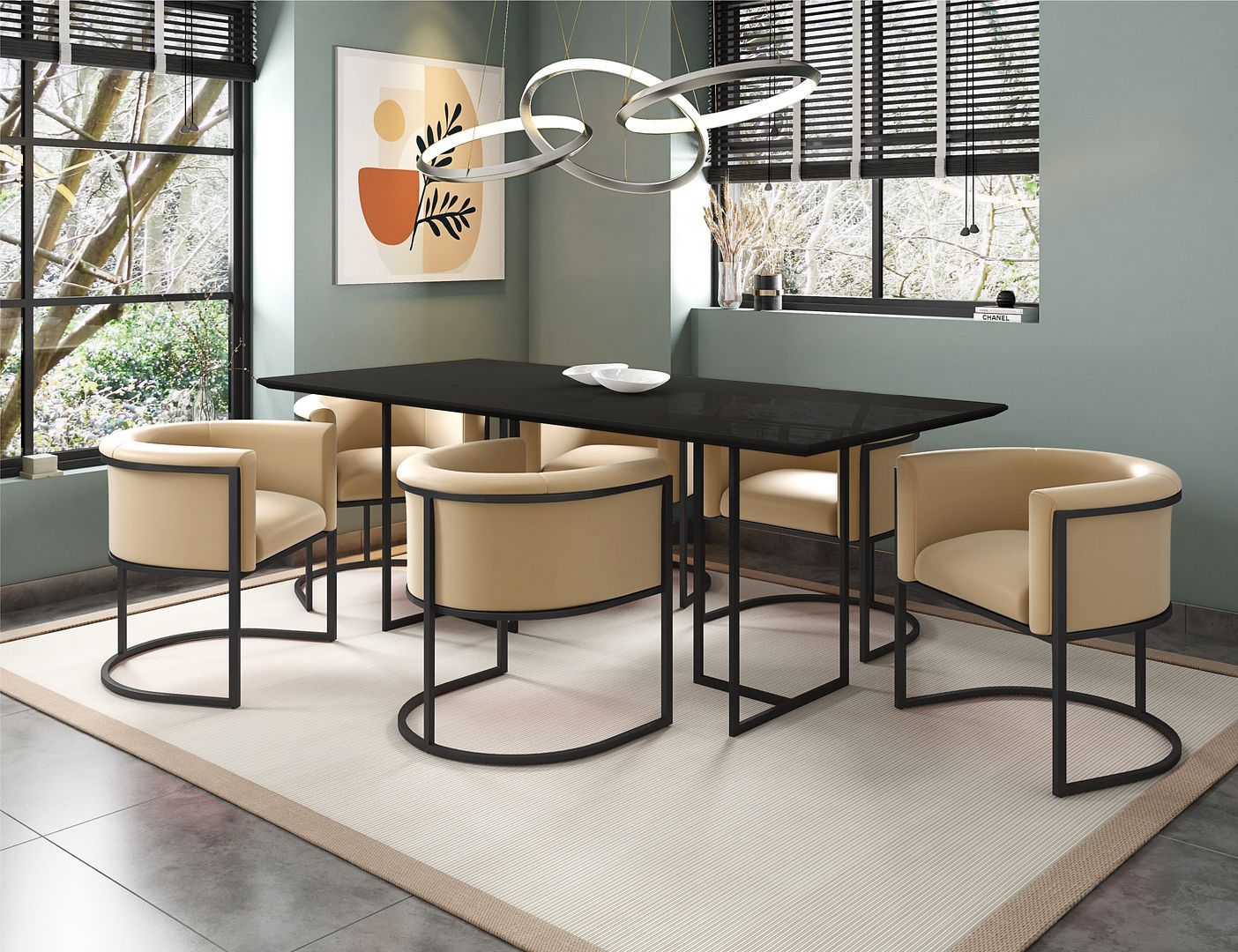 Manhattan Comfort Celine Dining Table with 6 Bali Faux Leather Chairs - GOLD STAR Dining