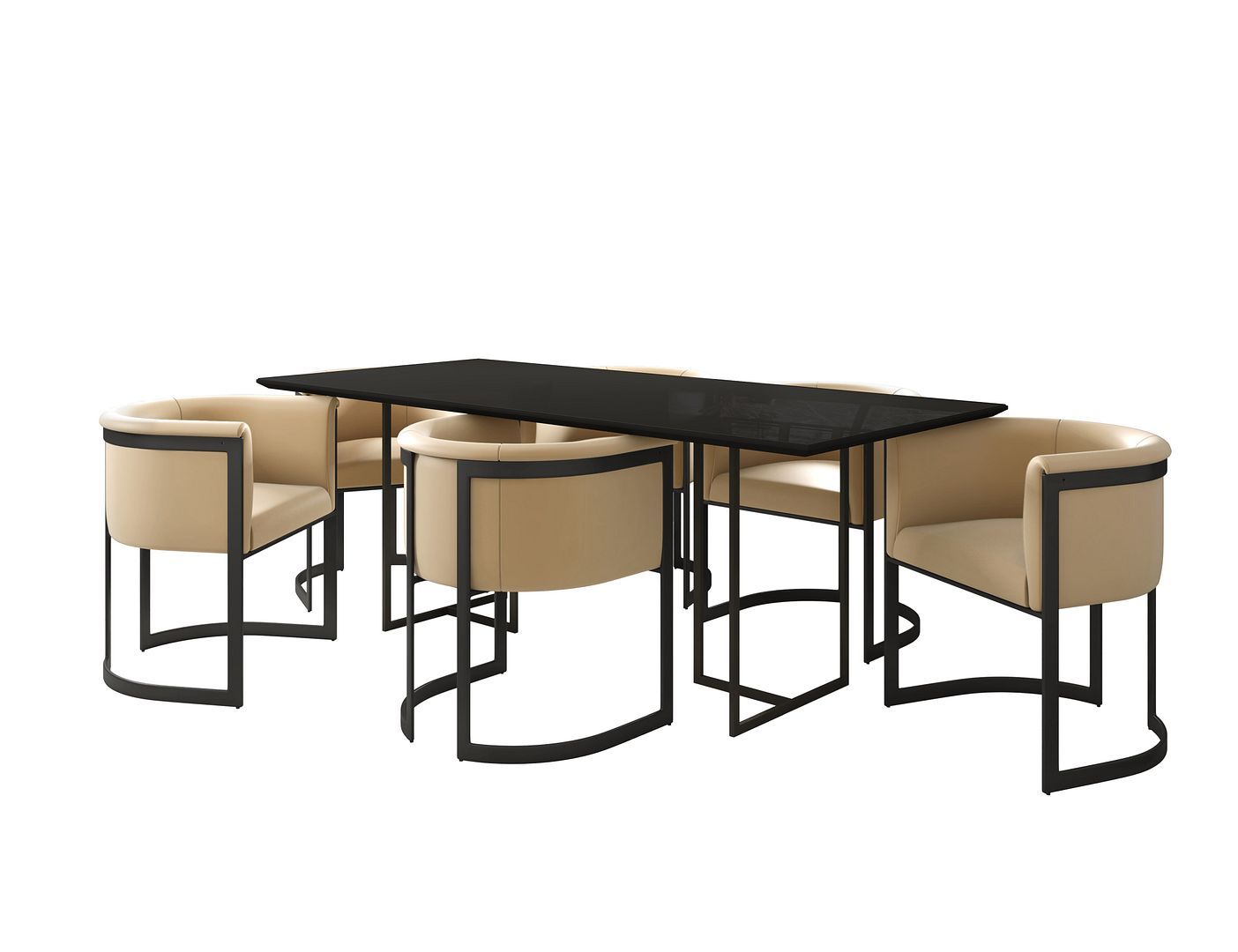 Manhattan Comfort Celine Dining Table with 6 Corso Faux Leather Chairs - GOLD STAR Dining