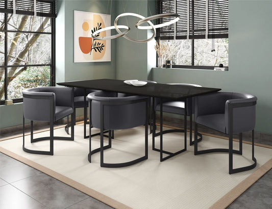 Manhattan Comfort Celine Dining Table with 6 Corso Faux Leather Chairs - GOLD STAR Dining