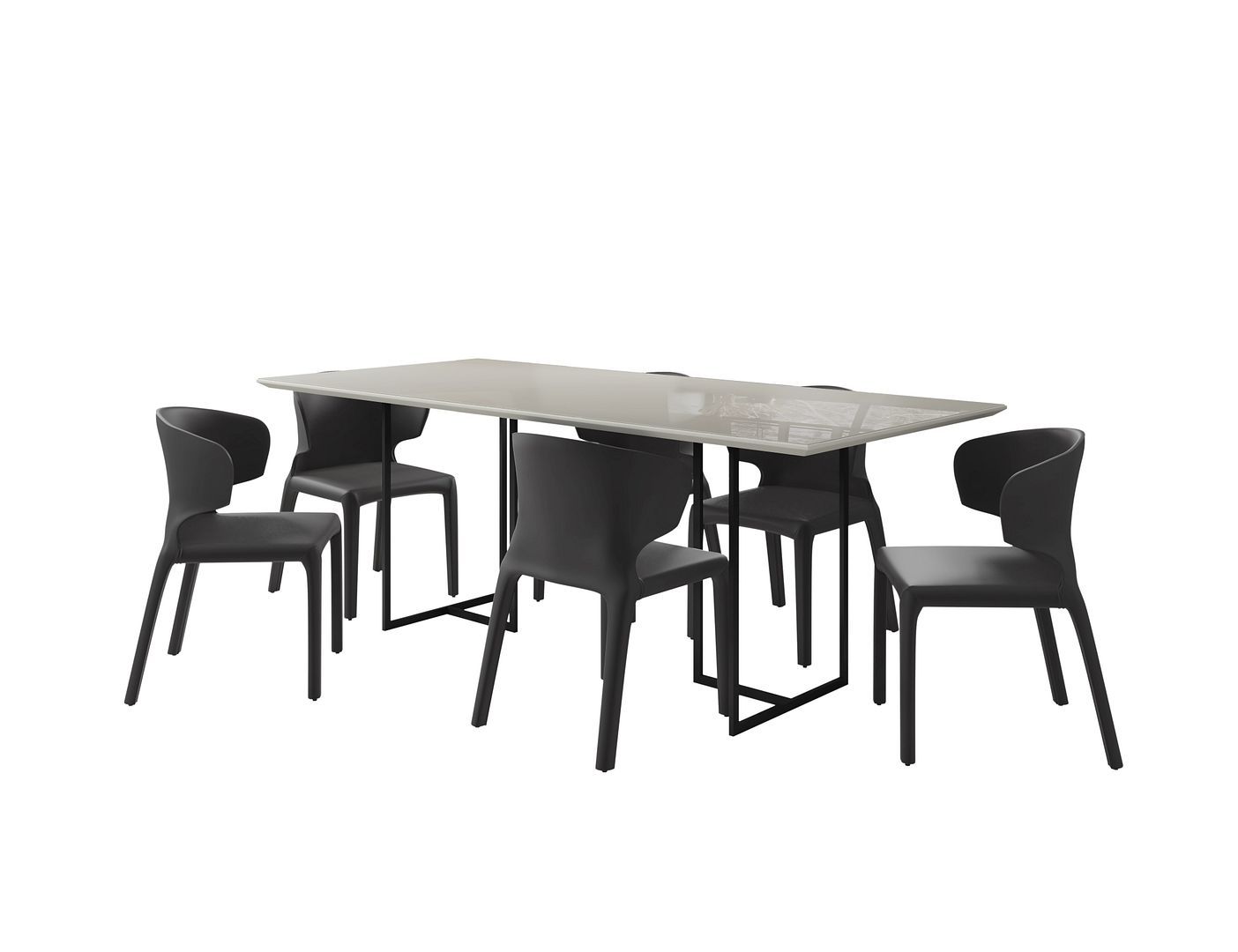 Manhattan Comfort Celine Dining Table with 6 Conrad Faux Leather Chairs - GOLD STAR Dining