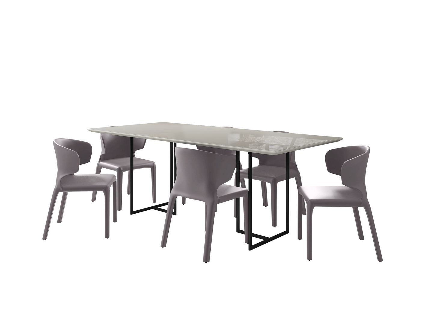 Manhattan Comfort Celine Dining Table with 6 Conrad Faux Leather Chairs - GOLD STAR Dining