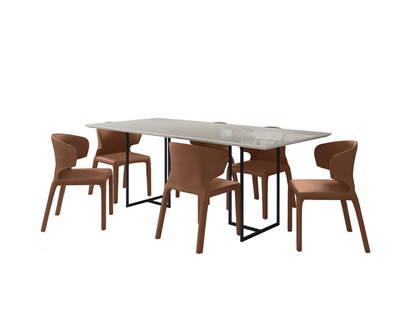 Manhattan Comfort Celine Dining Table with 6 Conrad Faux Leather Chairs - GOLD STAR Dining