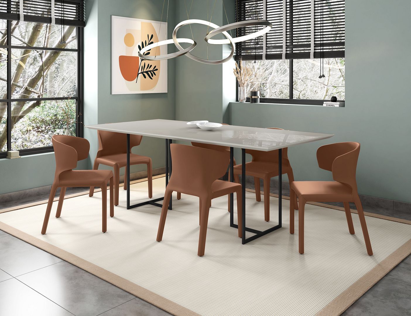 Manhattan Comfort Celine Dining Table with 6 Conrad Faux Leather Chairs - GOLD STAR Dining