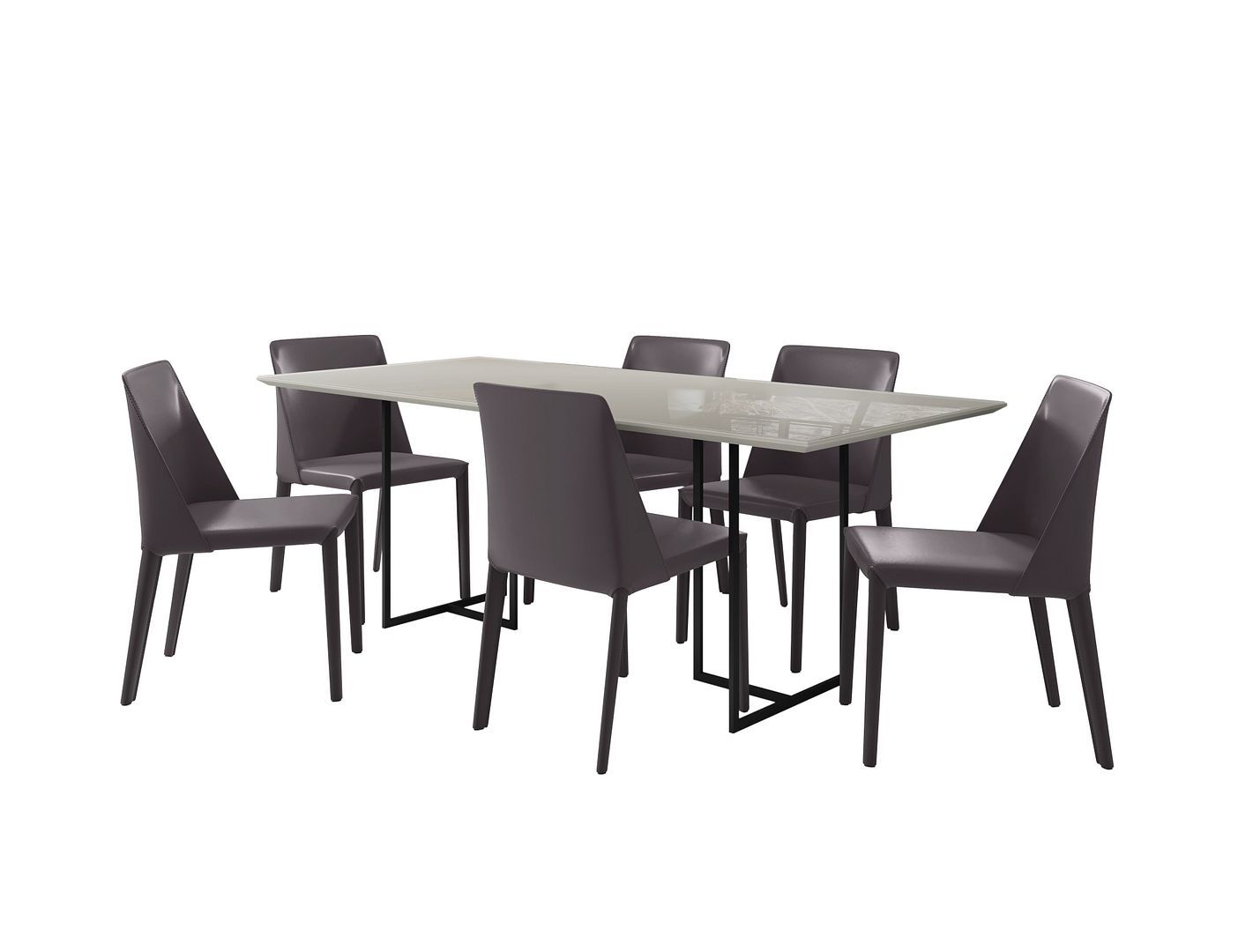 Manhattan Comfort Celine Dining Table with 6 Paris Faux Leather Chairs - GOLD STAR Dining