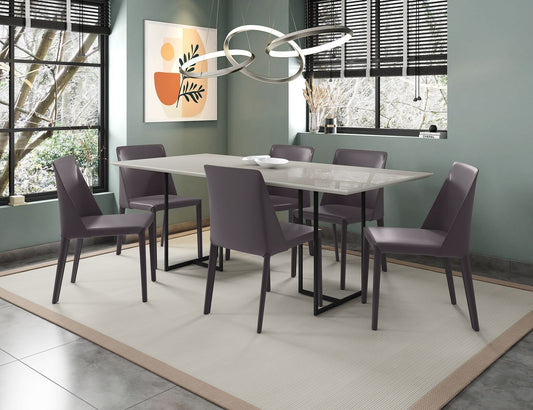 Manhattan Comfort Celine Dining Table with 6 Paris Faux Leather Chairs - GOLD STAR Dining