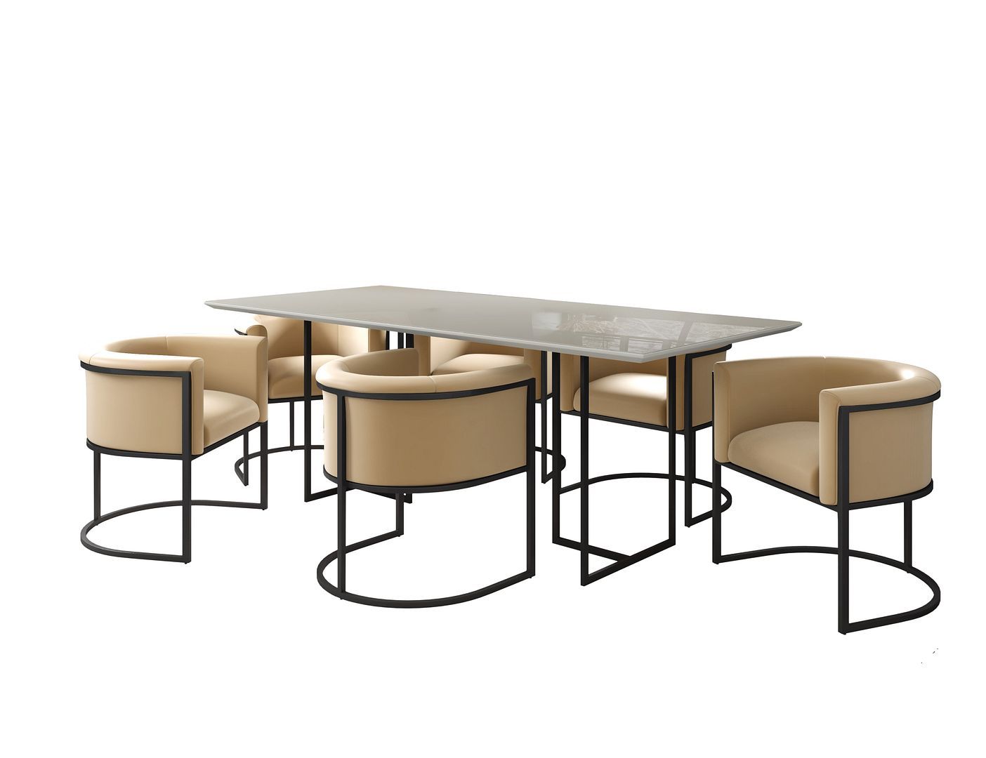 Manhattan Comfort Celine Dining Table with 6 Bali Faux Leather Chairs - GOLD STAR Dining