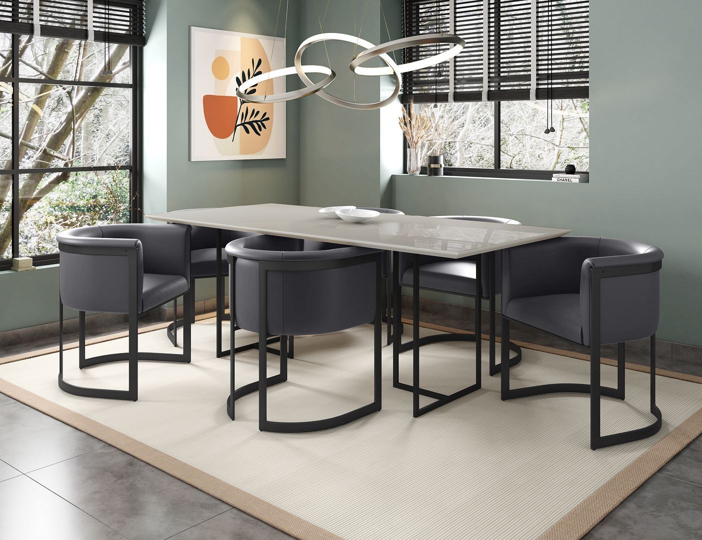 Manhattan Comfort Celine Dining Table with 6 Corso Faux Leather Chairs - GOLD STAR Dining