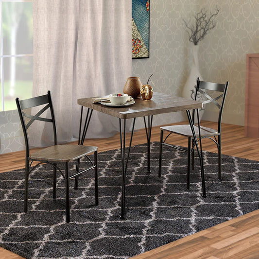 Benzara Industrial Style 3 Piece Dining Table Wood And Metal, Brown And Black BM119853 - GOLD STAR Dining