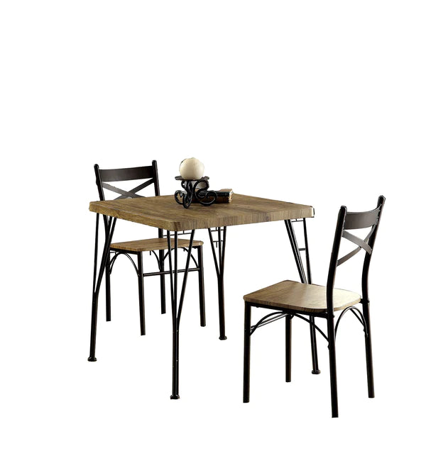 Benzara Industrial Style 3 Piece Dining Table Wood And Metal, Brown And Black BM119853 - GOLD STAR Dining