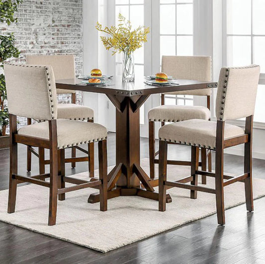 Benzara Glenbrook Brown Cherry And Ivory Counter Height Dining Table BM123551 - GOLD STAR Dining