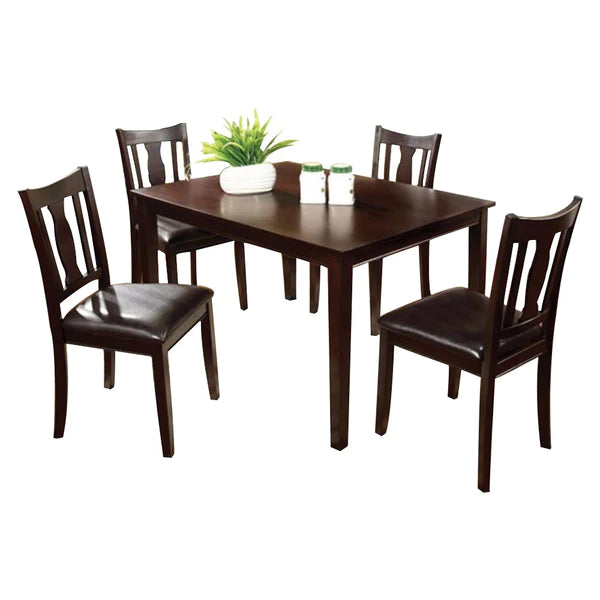 Benzara 5Pc Dining Table Set, Chair With Pu Cushion, Walnut Finish BM137416 - GOLD STAR Dining