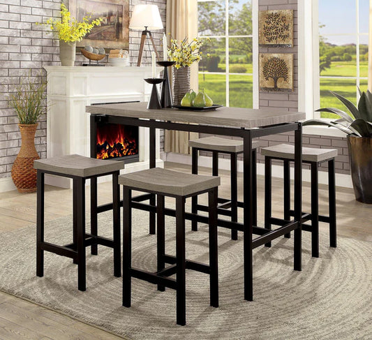 Benzara 5-Piece Wooden Counter Height Table Set In Natural Brown And Black BM181289 - GOLD STAR Dining