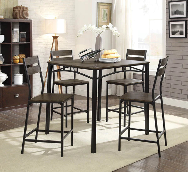 Benzara 5-Piece Metal And Wood Counter Height Table Set In Antique Brown BM181301 - GOLD STAR Dining