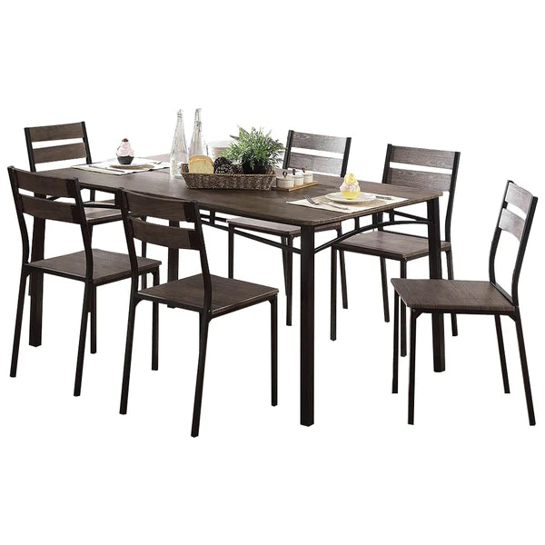 Benzara 7-Piece Metal And Wood Dining Table Set In Antique Brown BM181303 - GOLD STAR Dining