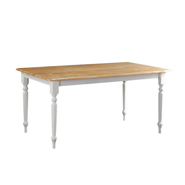 Benzara Grained Rectangular Wooden Dining Table with Turned legs, Brown and White BM183400 - GOLD STAR Dining