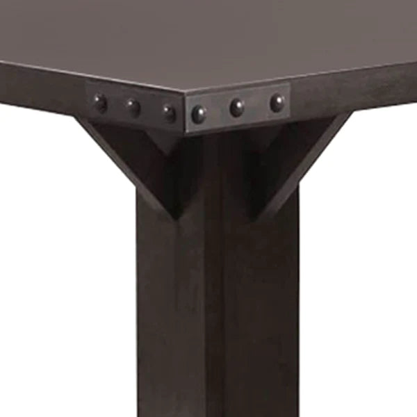 Benzara Square Wooden Dining Table with Pedestal Base and Metal Accents, Brown BM206235 - GOLD STAR Dining