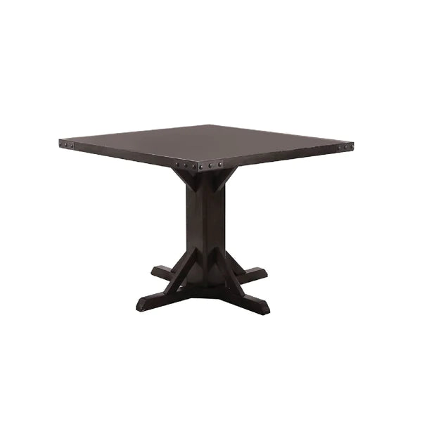 Benzara Square Wooden Dining Table with Pedestal Base and Metal Accents, Brown BM206235 - GOLD STAR Dining