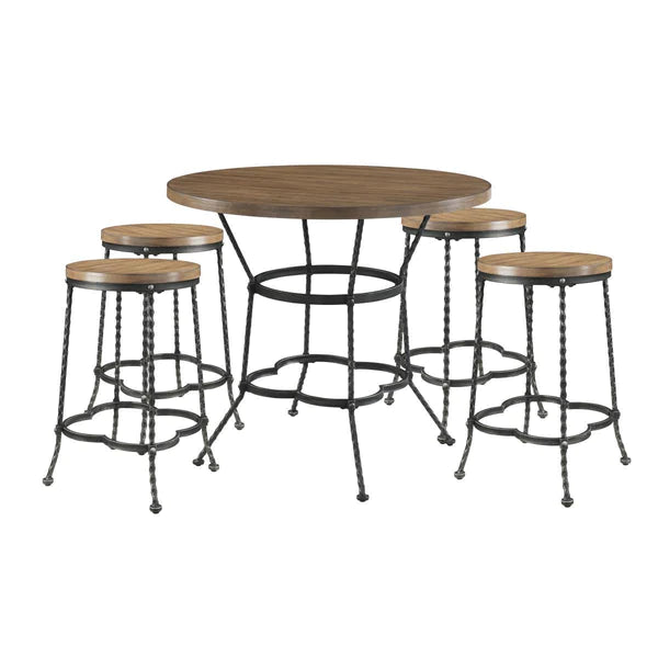 Benzara 5 Piece Counter Height Set with 1 Table and 4 Stools, Brown and Black BM214965 - GOLD STAR Dining