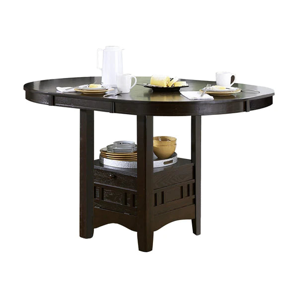 Benzara Oval Wooden Counter Height Table with Extension Leaf and Open Shelf, Brown BM220097 - GOLD STAR Dining