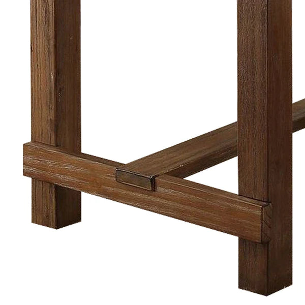 Benzara Rustic Plank Wooden Counter Height Table with Block Legs, Oak Brown BM230024 - GOLD STAR Dining