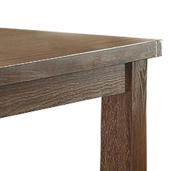Benzara Rustic Plank Wooden Counter Height Table with Block Legs, Oak Brown BM230024 - GOLD STAR Dining