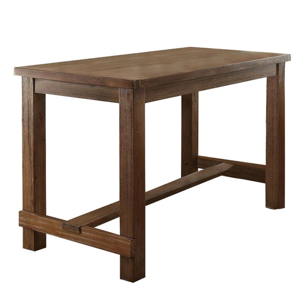 Benzara Rustic Plank Wooden Counter Height Table with Block Legs, Oak Brown BM230024 - GOLD STAR Dining