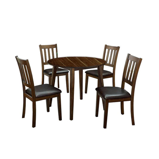 Benzara Wooden Dining Table with Ladder Back Style Chairs, Set of 5, Brown BM236574 - GOLD STAR Dining