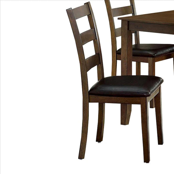 Benzara 5 Piece Dining Table Set with Leatherette Seating, Brown BM239827 - GOLD STAR Dining