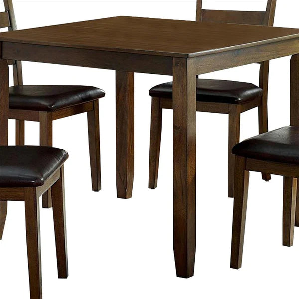 Benzara 5 Piece Dining Table Set with Leatherette Seating, Brown BM239827 - GOLD STAR Dining