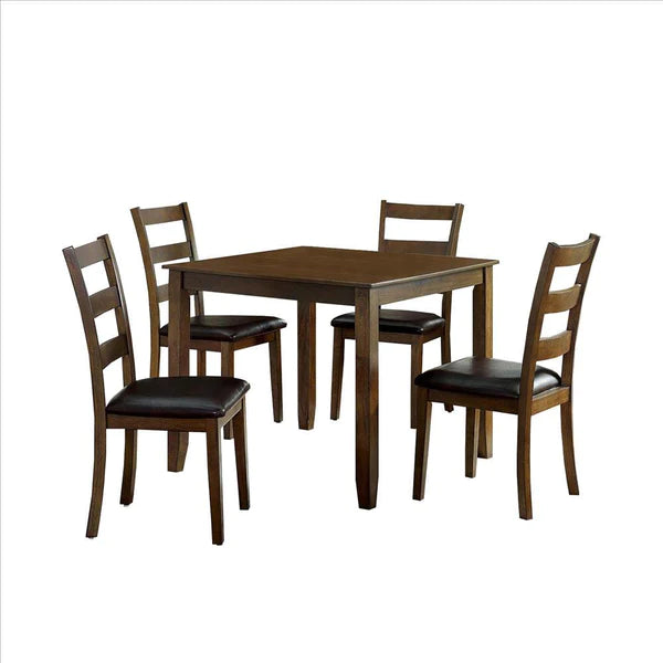 Benzara 5 Piece Dining Table Set with Leatherette Seating, Brown BM239827 - GOLD STAR Dining