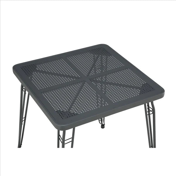 Benzara Industrial Metal Pub Table with Perforated Top, Gray BM240813 - GOLD STAR Dining
