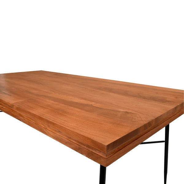 Benzara Two Tone Industrial Wooden Top Rectangular Dining Table with Metal Frame, Black and Brown UPT-231468 - GOLD STAR Dining