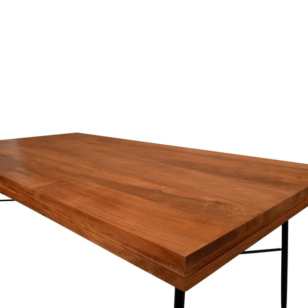 Benzara Two Tone Industrial Wooden Top Rectangular Dining Table with Metal Frame, Black and Brown UPT-231468 - GOLD STAR Dining